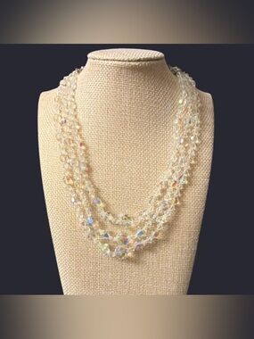 Crystal Aurora Borealis Vintage Multi-Strand Necklace - Clear